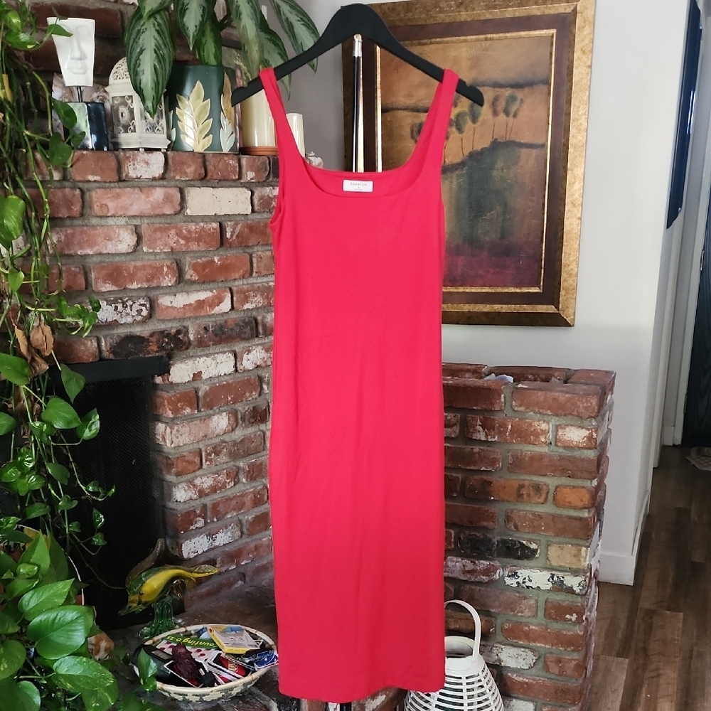 Babaton Aritzia Red Midi Tank Dress Sleeveless Minimalist